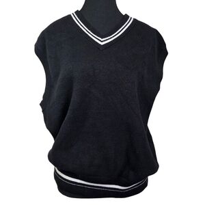River Island Black V-Neck Sweater with White Trim Size L
